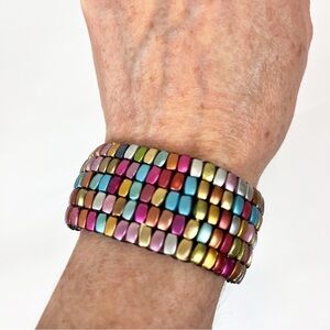 Multicolor Mosaic Multi Bead Stretch Bracelet Black Thread
